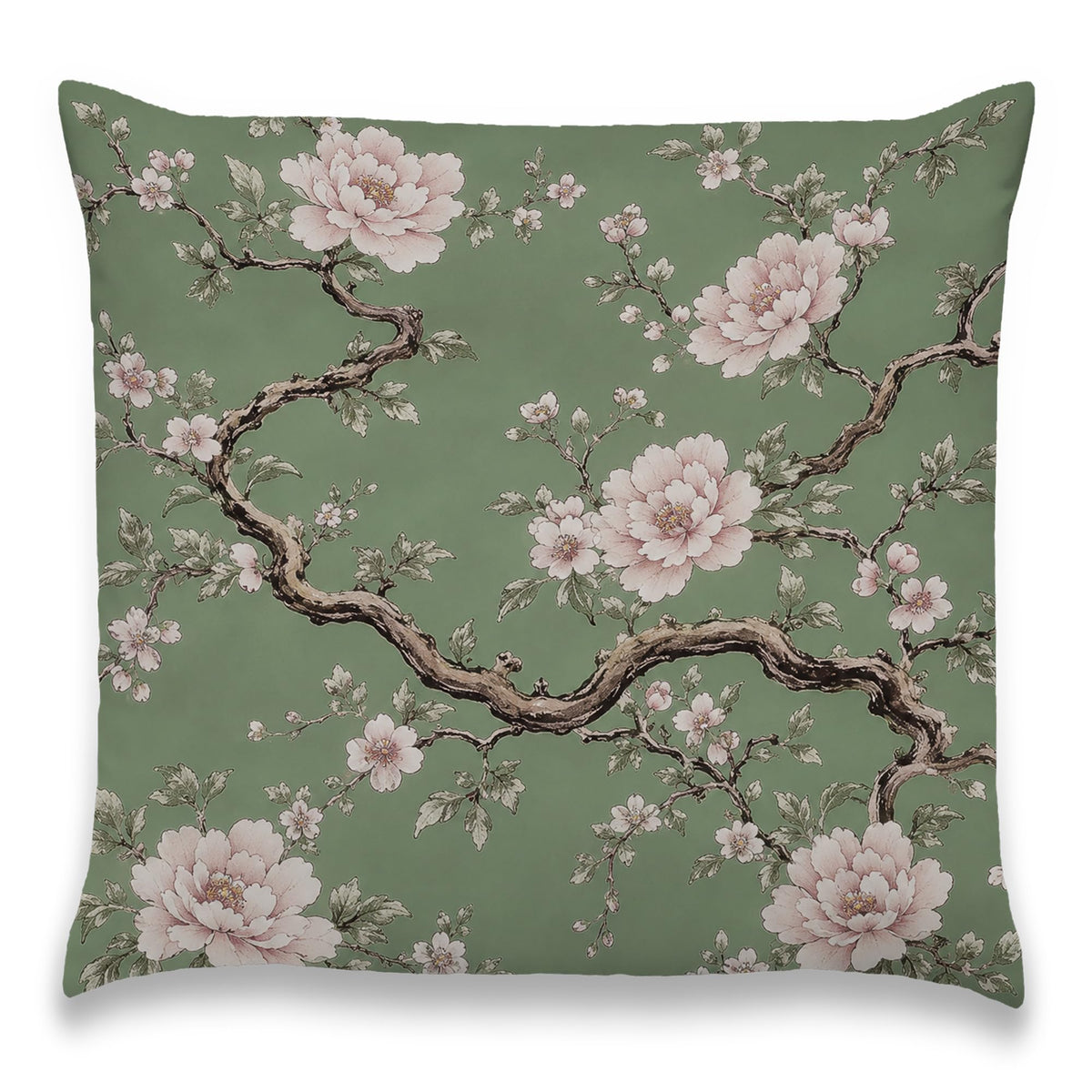 Blue Chinoiserie Bird and Peony Pillow Cover, 18x18