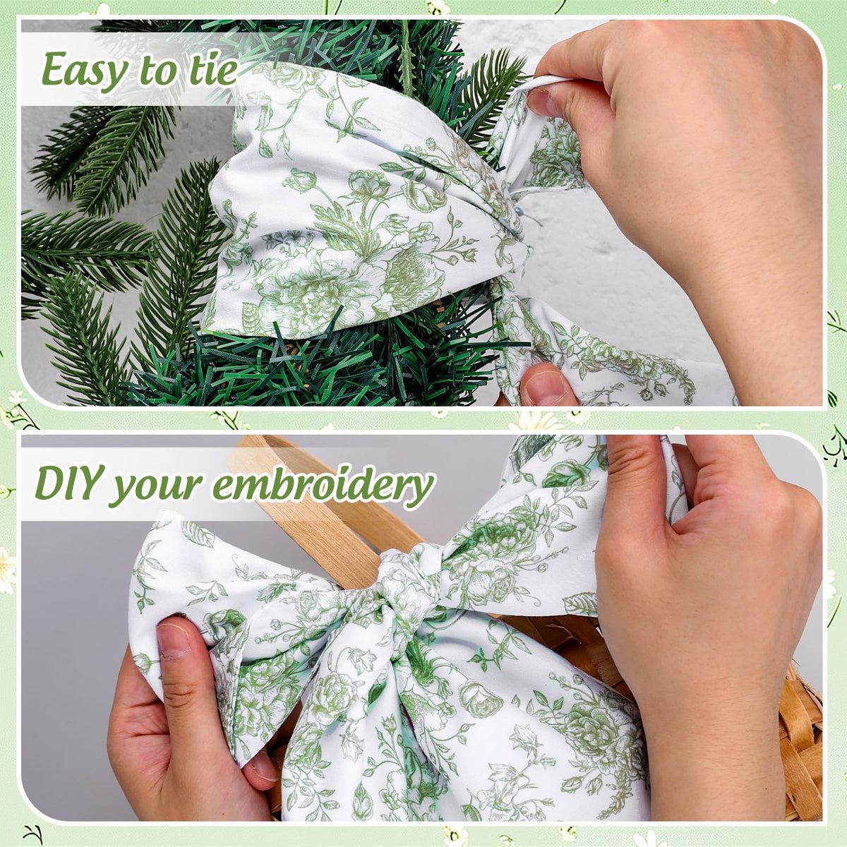 Blue Chinoiserie Floral Wreath Sash, Set of 2
