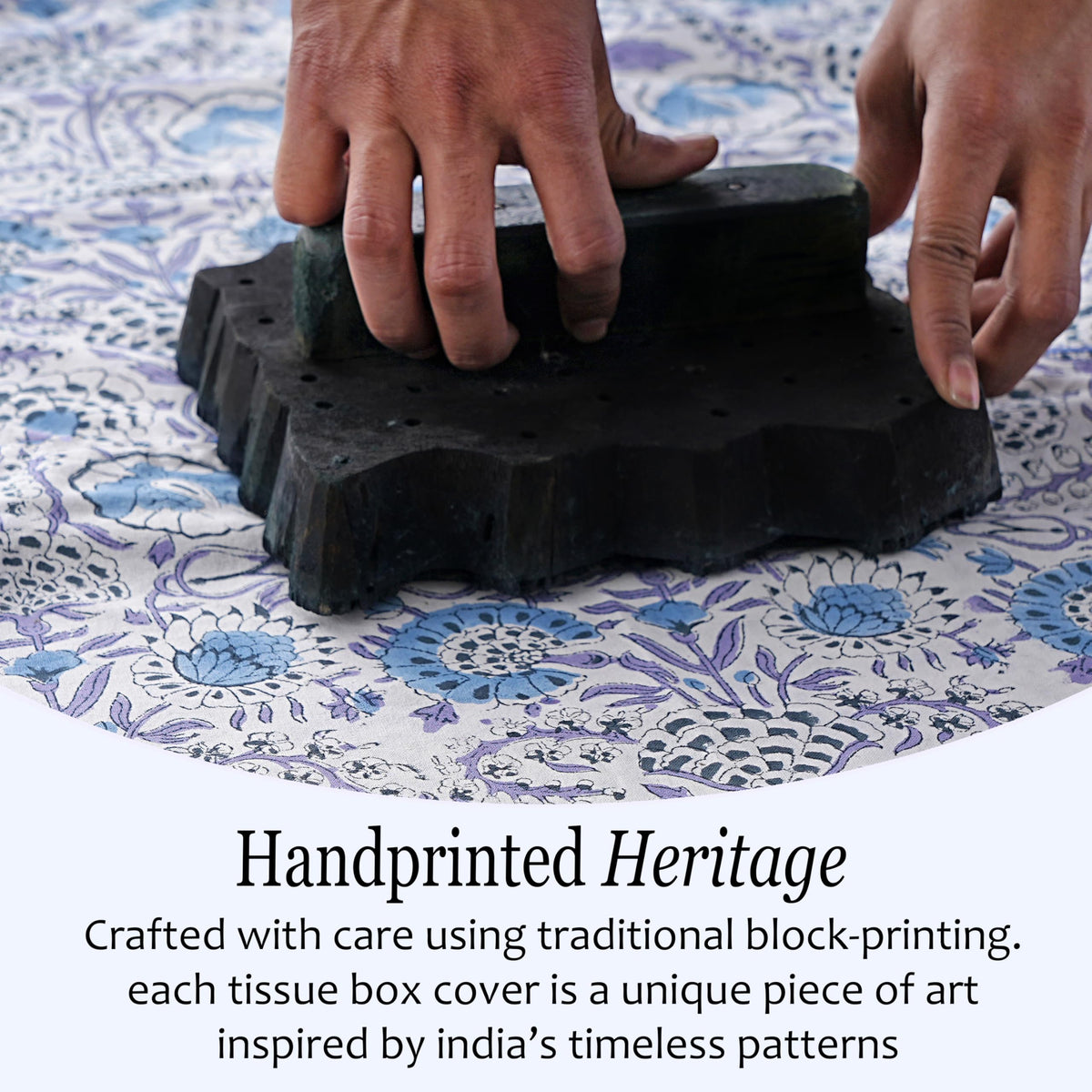 Block Print Cotton Tissue Box Cover, Apatite Blue
