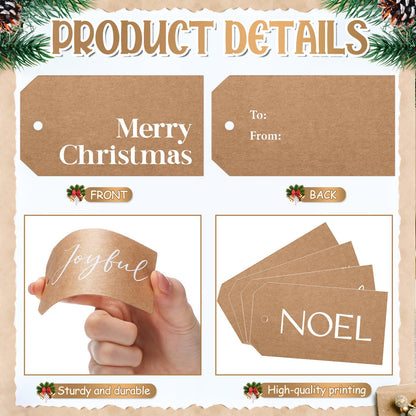 Christmas Gift Tags with Ribbon, 100 Pack, Blue and Silver