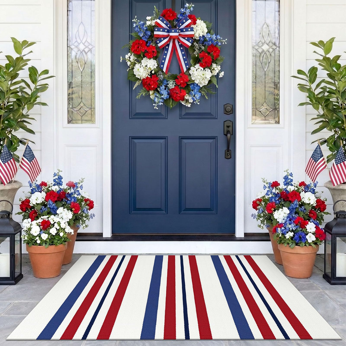 Navy and White Striped Cotton Rug, 28x43