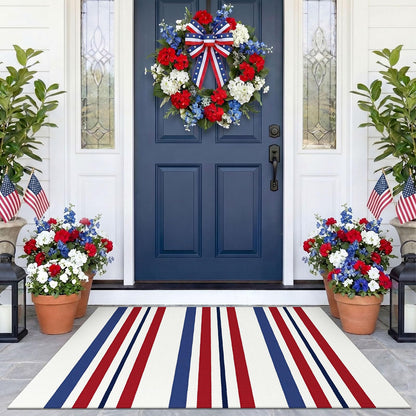 Navy and White Striped Cotton Rug, 28x43