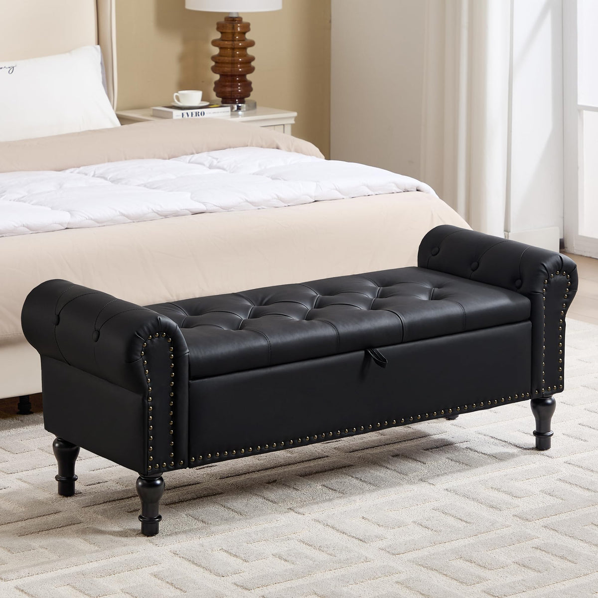 Navy Velvet Tufted Storage Bench