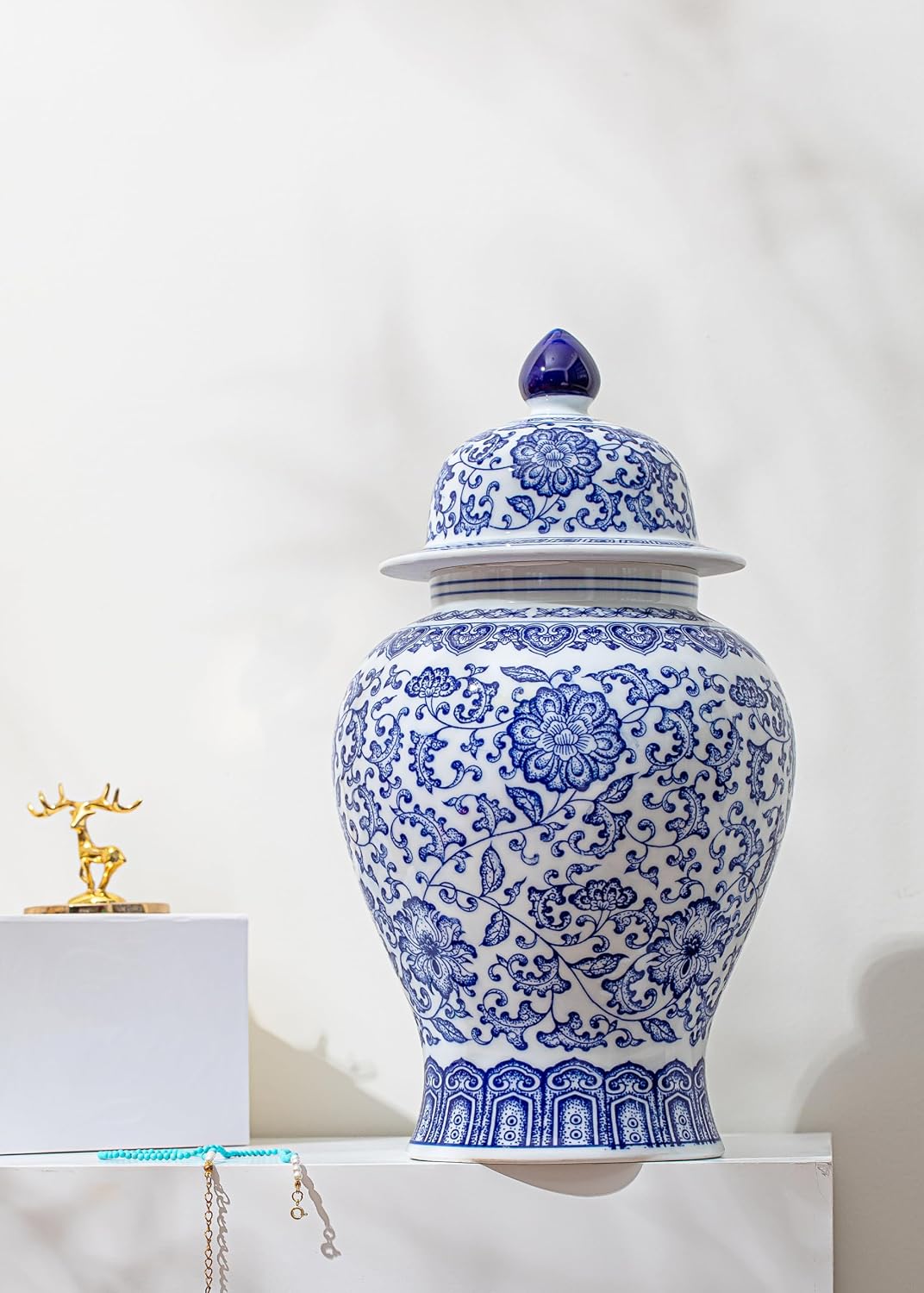 Blue and White Ginger Jar, 9.8 or 15 Inch