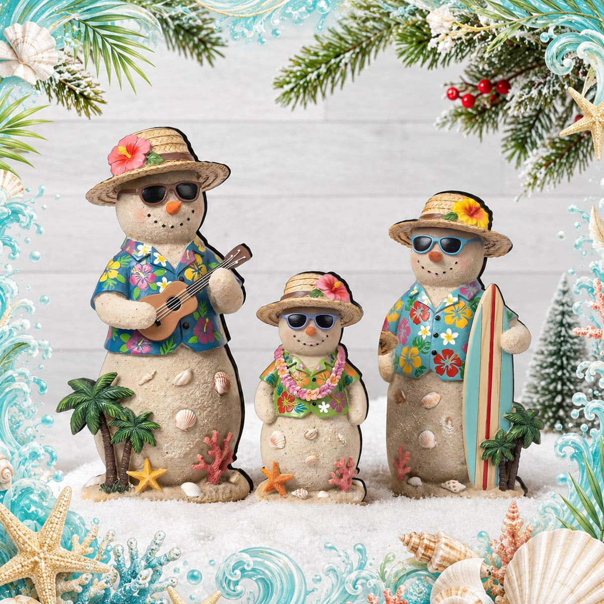 Chinoiserie Wooden Snowmen, Set of 3