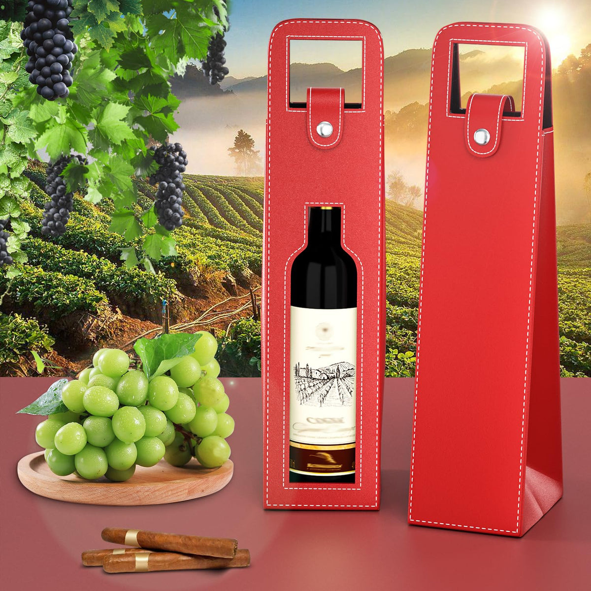 Blue Leather Wine Gift Bag