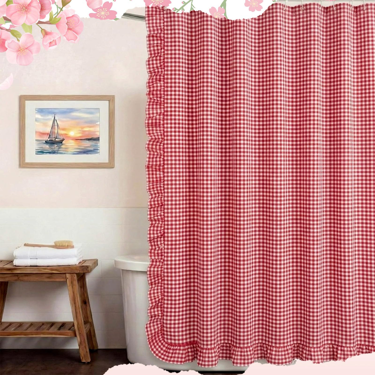 Ruffled Gingham Shower Curtain, 72 x 72
