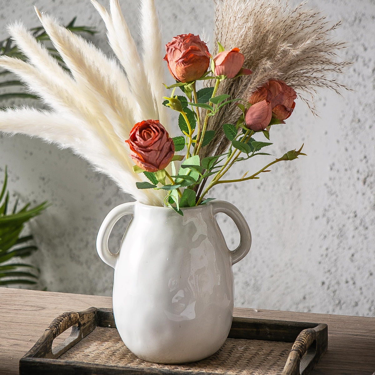 Blue Ceramic Vase with Two Handles