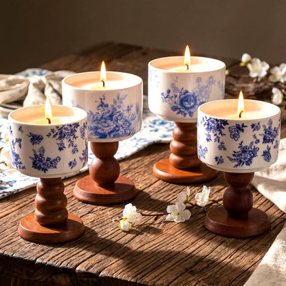 Chinoiserie Ceramic Candle Holders, Set of 4