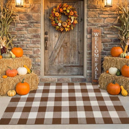 SEEKSEE Blue Buffalo Plaid Porch Rug, 27.5x43