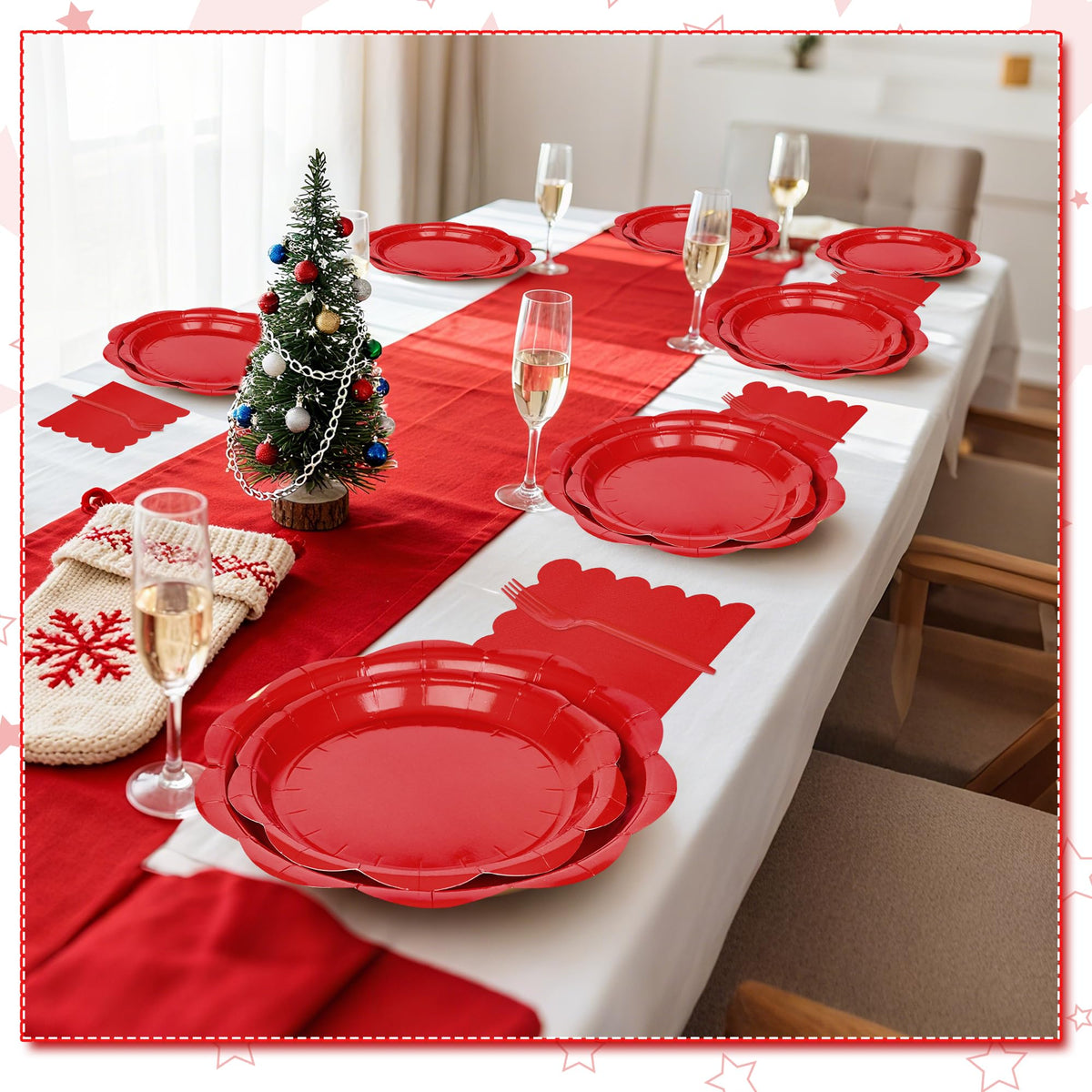 Blue Scalloped Paper Plates and Napkins, Serves 24