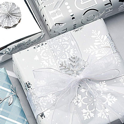 Christmas Wrapping Paper Rolls, Blue and Silver, 4 Rolls