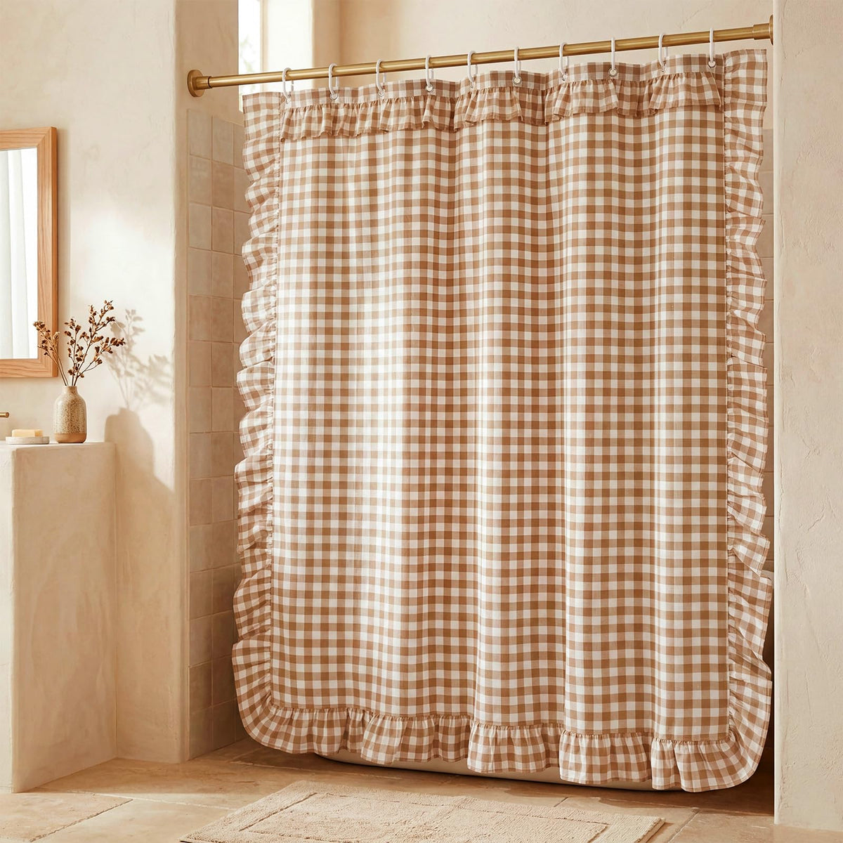 Ruffled Gingham Shower Curtain, 72 x 72