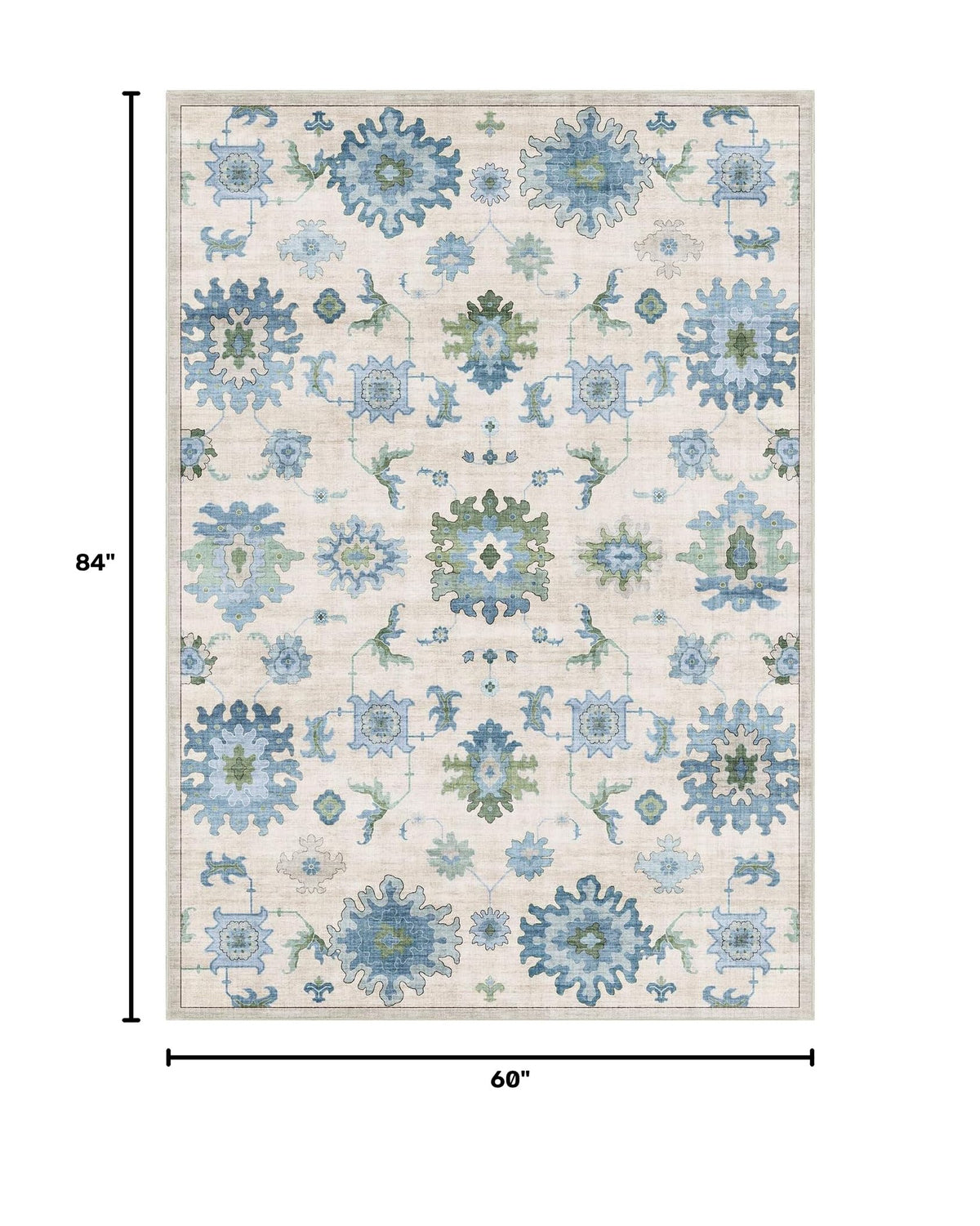 Washable Area Rug, Delft Blue Vintage Floral