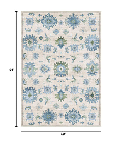 Washable Area Rug, Delft Blue Vintage Floral