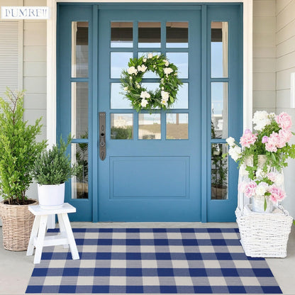 SEEKSEE Blue Buffalo Plaid Porch Rug, 27.5x43