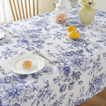 Blue and White Floral Tablecloth, Rectangle