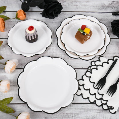 Blue Scalloped Paper Plates and Napkins, Serves 24