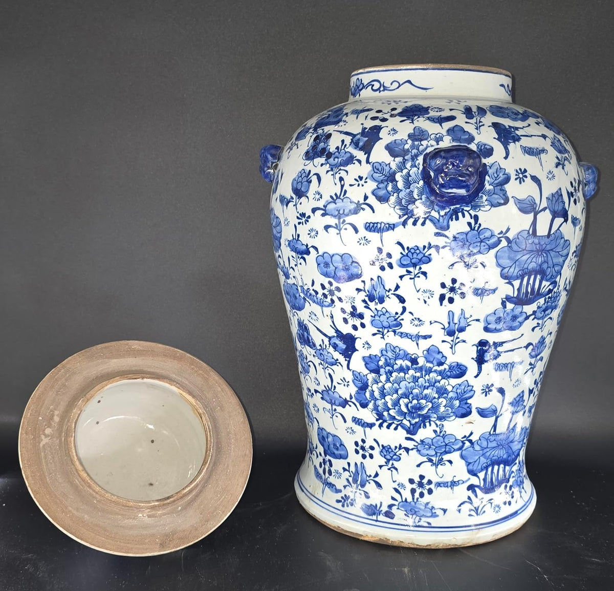 Blue and White Lotus Ginger Jar, 19 Inch