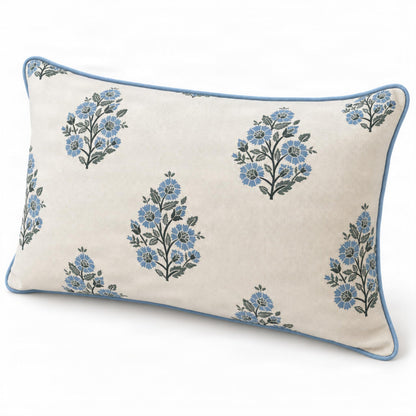 Camille Blue Floral Block Print Pillow Cover