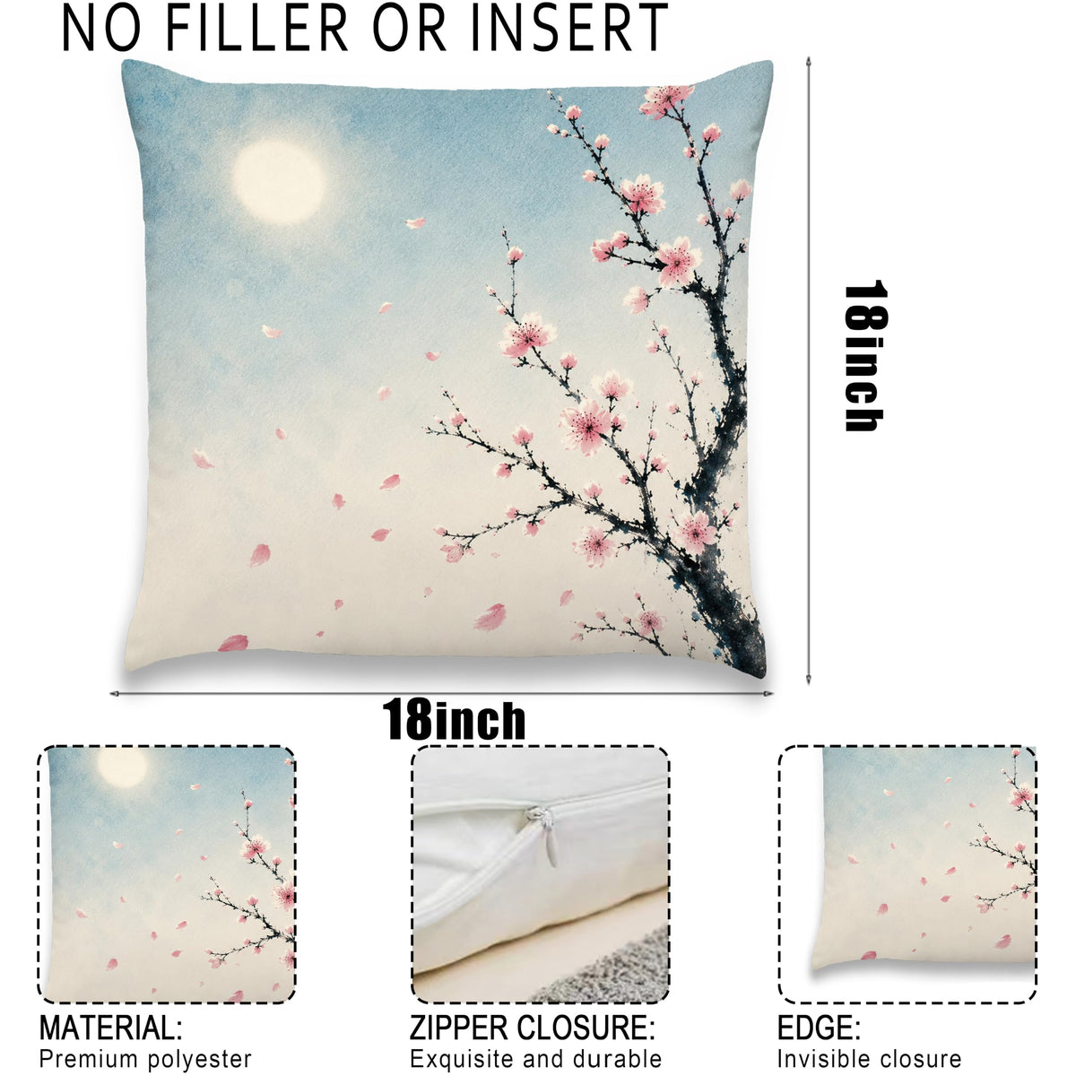 Blue Chinoiserie Bird and Peony Pillow Cover, 18x18