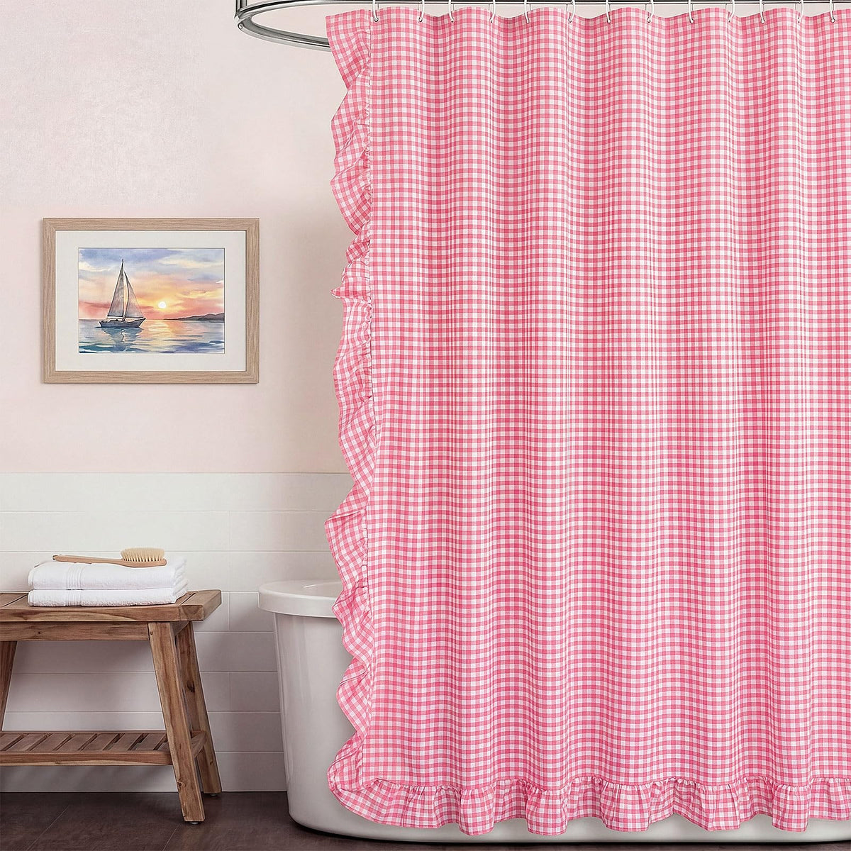 Ruffled Gingham Shower Curtain, 72 x 72