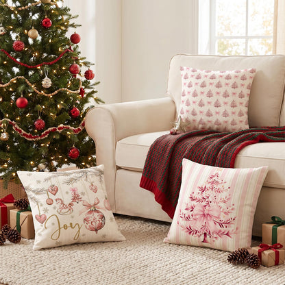 Blue Stripe Christmas Pillow Covers, Set of 4