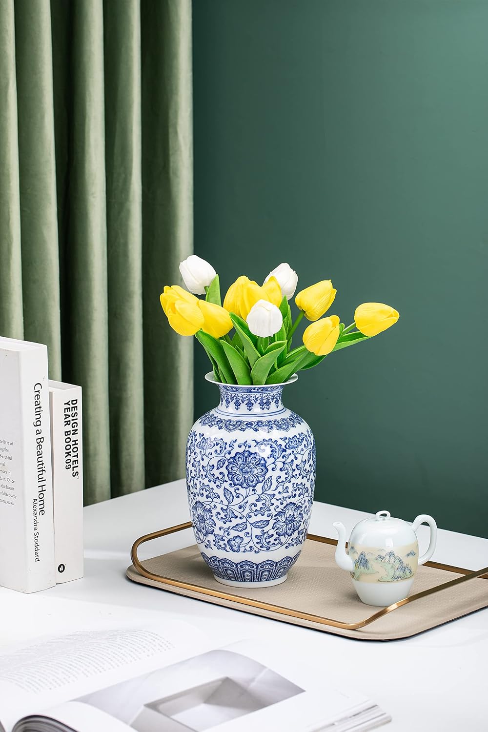 GaLouRo Blue and White Ginger Jar Vase, 9 to 10 Inch