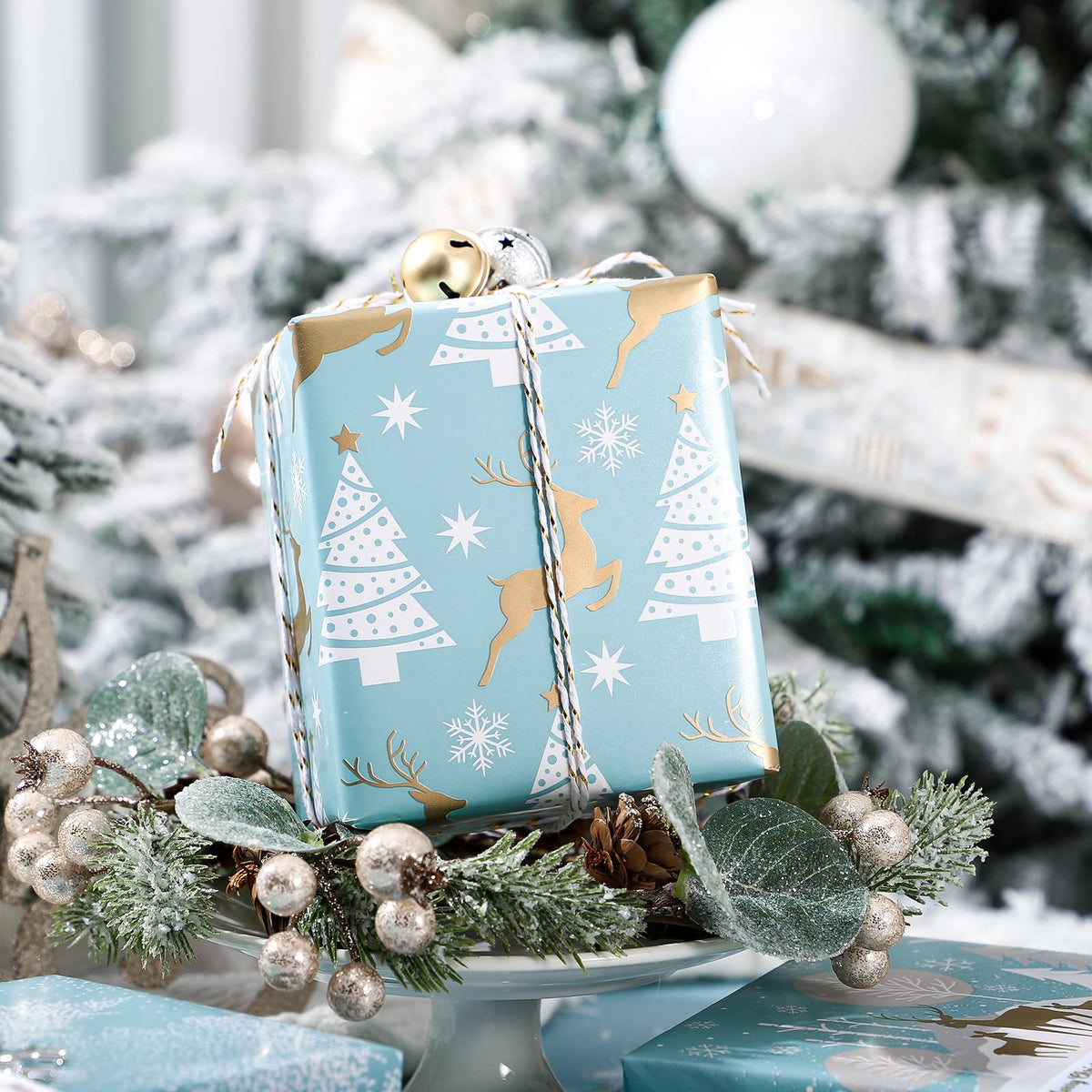 Christmas Wrapping Paper Rolls, Blue and Silver, 4 Rolls