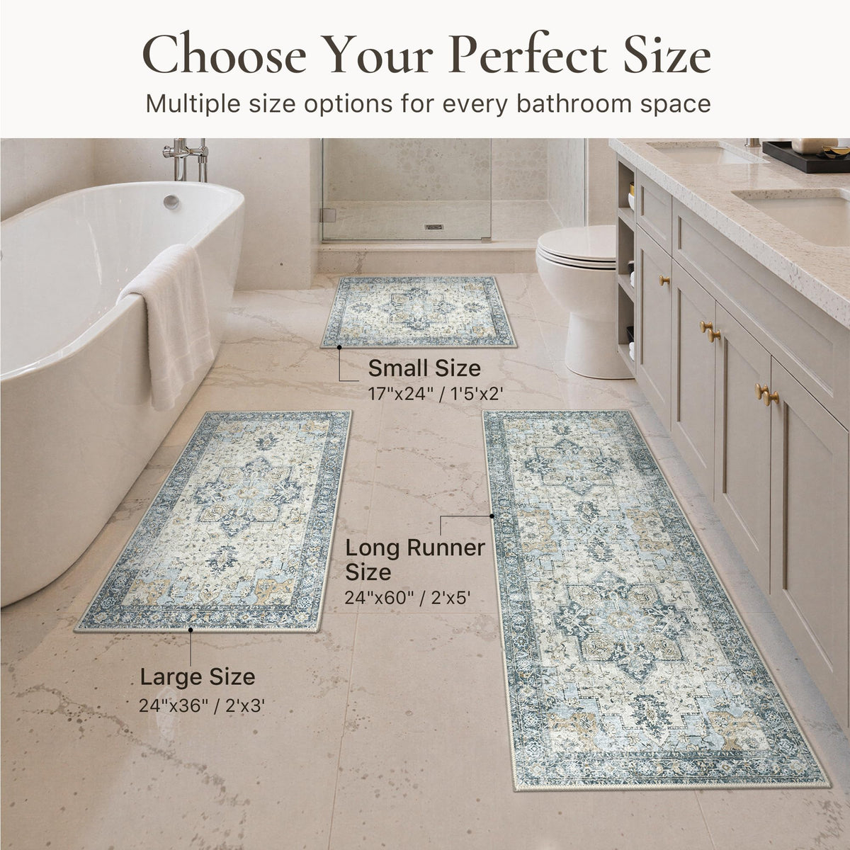 Blue Floral Boho Bath Mat, 24 x 17