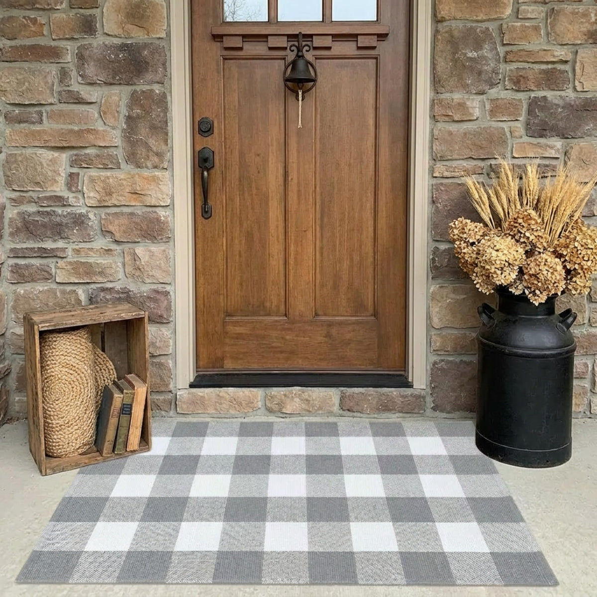 Blue Buffalo Plaid Outdoor Rug, 27.5x43