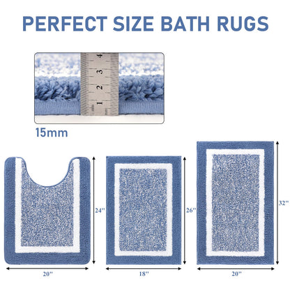 Shaggy Microfiber Bath Rug Set, 3 Piece
