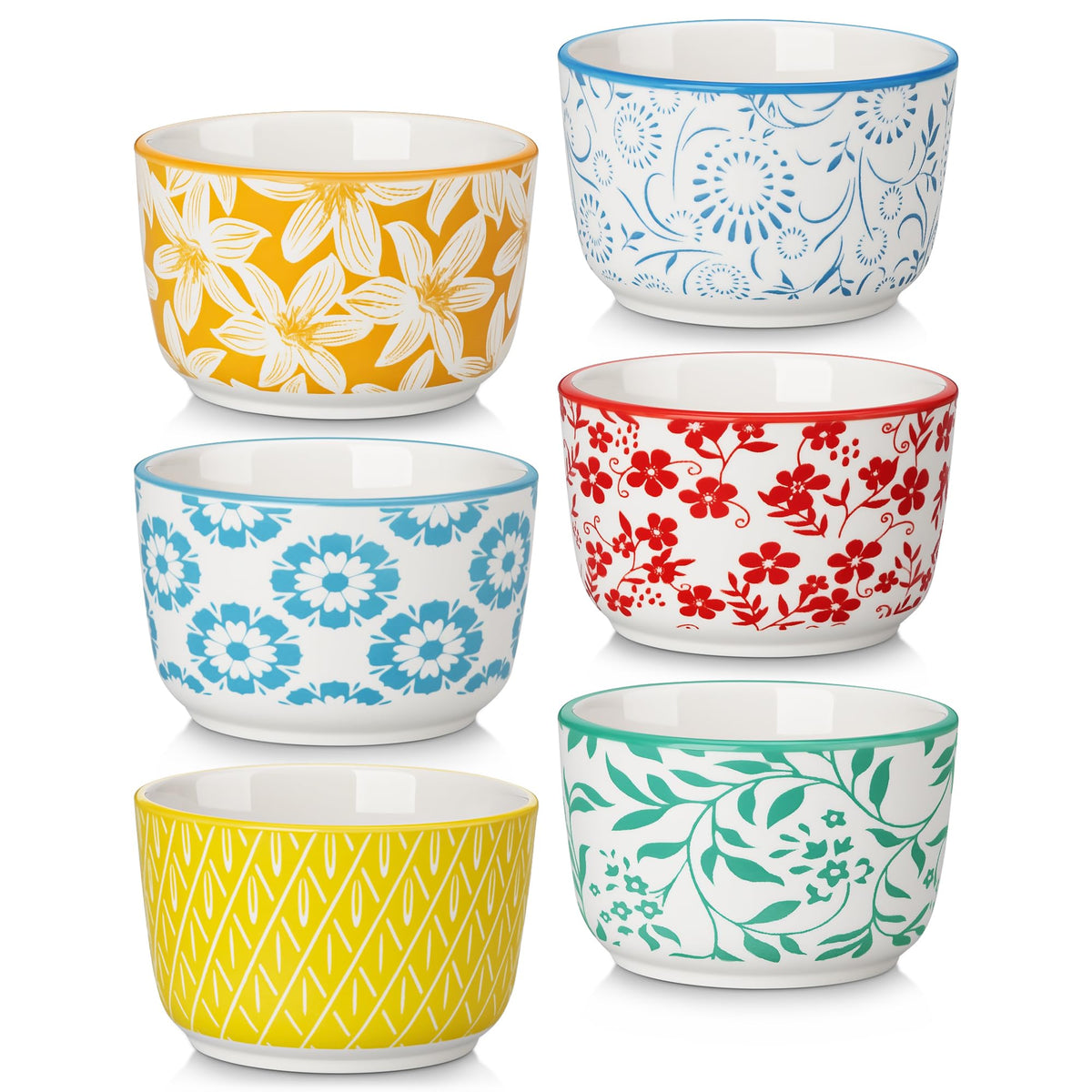 Floral Ceramic Ramekins, Set of 6