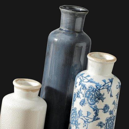 Vintage Blue and White Ceramic Vases, Set of 3