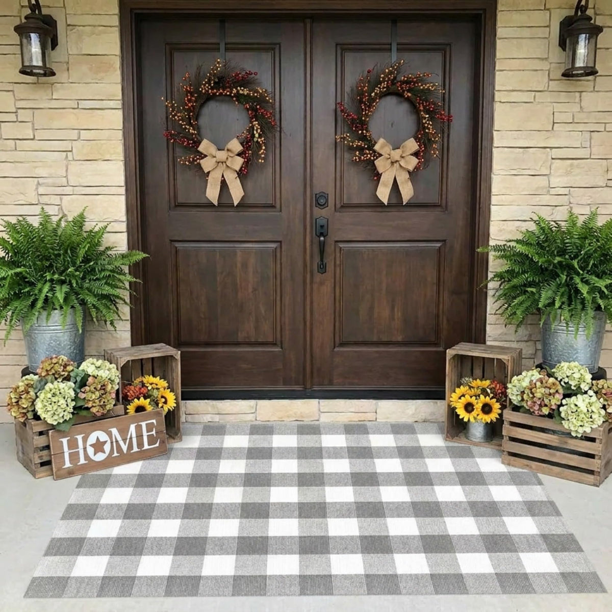 SEEKSEE Blue Buffalo Plaid Porch Rug, 27.5x43