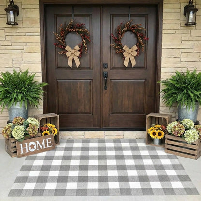 SEEKSEE Blue Buffalo Plaid Porch Rug, 27.5x43