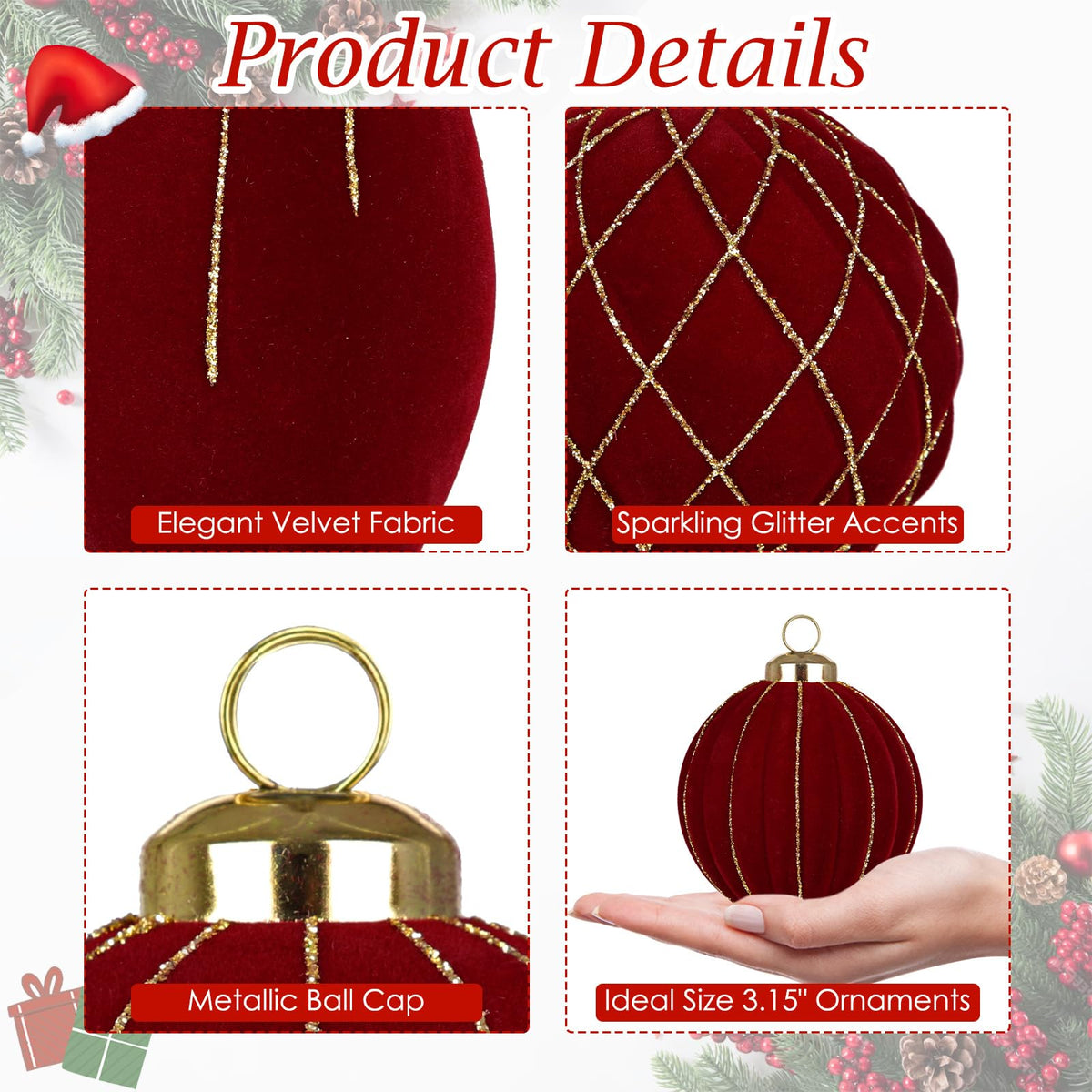 Royal Blue Velvet Christmas Ornament Balls, Set of 12