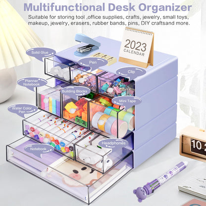 Blue 9-Drawer Desktop Storage Organizer