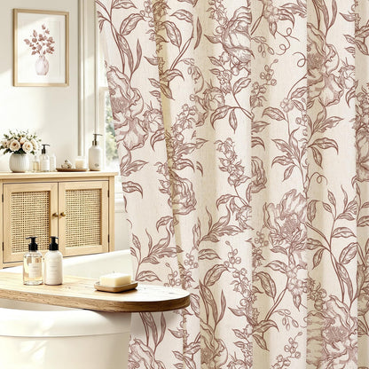 Blue Floral Linen Blend Shower Curtain