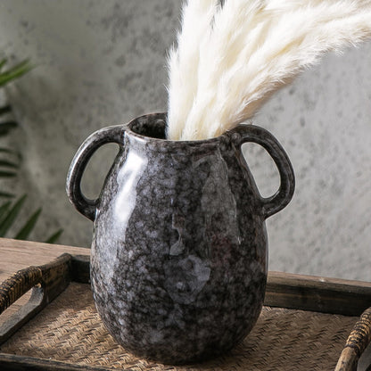 Blue Ceramic Vase with Two Handles