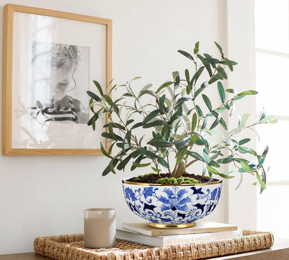 Blue and White Chinoiserie Bowl Planter, 9 Inch