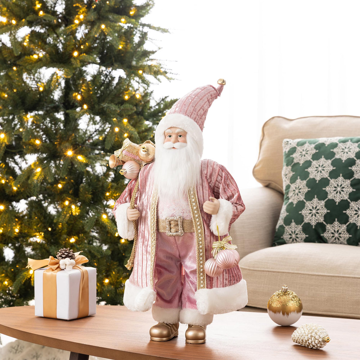 Blue Velvet Santa Figurine, 18 Inch