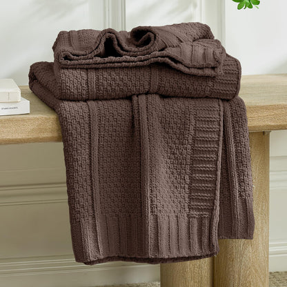 Checkered Knit Throw Blanket, Blue, 50 x 60 Inch