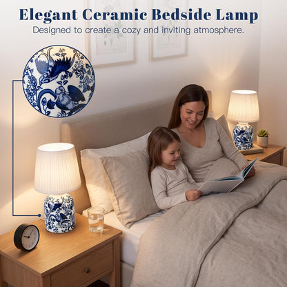 Blue and White Ceramic Cordless Lamps, Set of 2