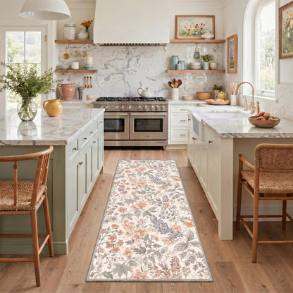 Bavni Dusty Blue Floral Washable Rug