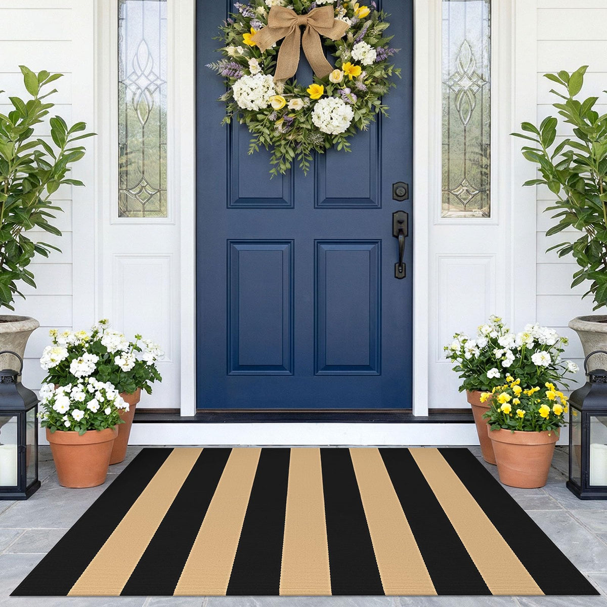 Navy and White Striped Cotton Rug, 28x43