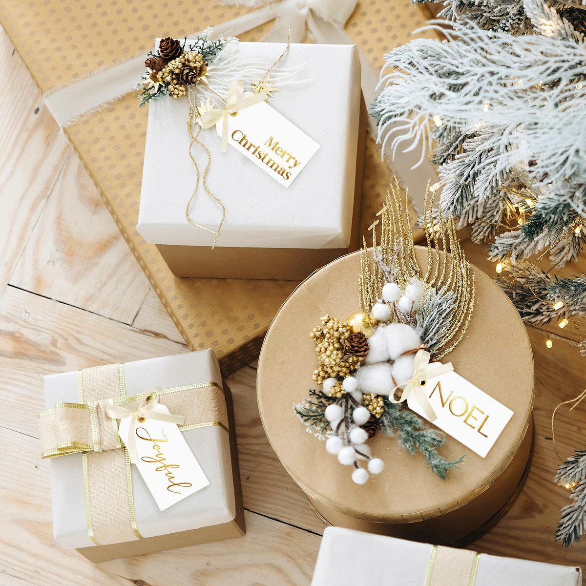 Christmas Gift Tags with Ribbon, 100 Pack, Blue and Silver