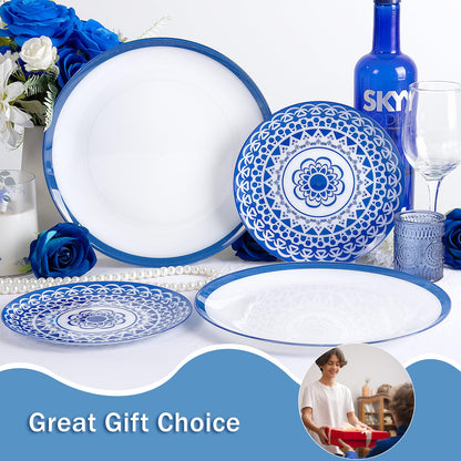 Blue Floral Plastic Plates, 60 Pieces