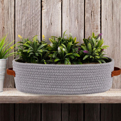 Woven Cotton Rope Toilet Tank Basket, Navy and White