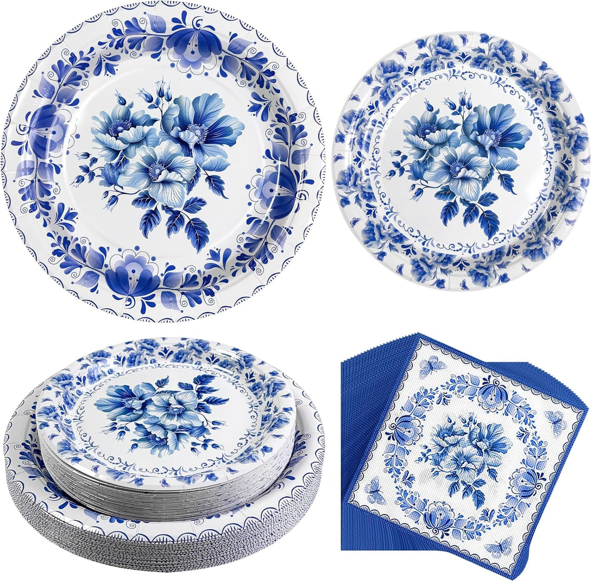 Blue and White Chinoiserie Plates and Napkins for 25